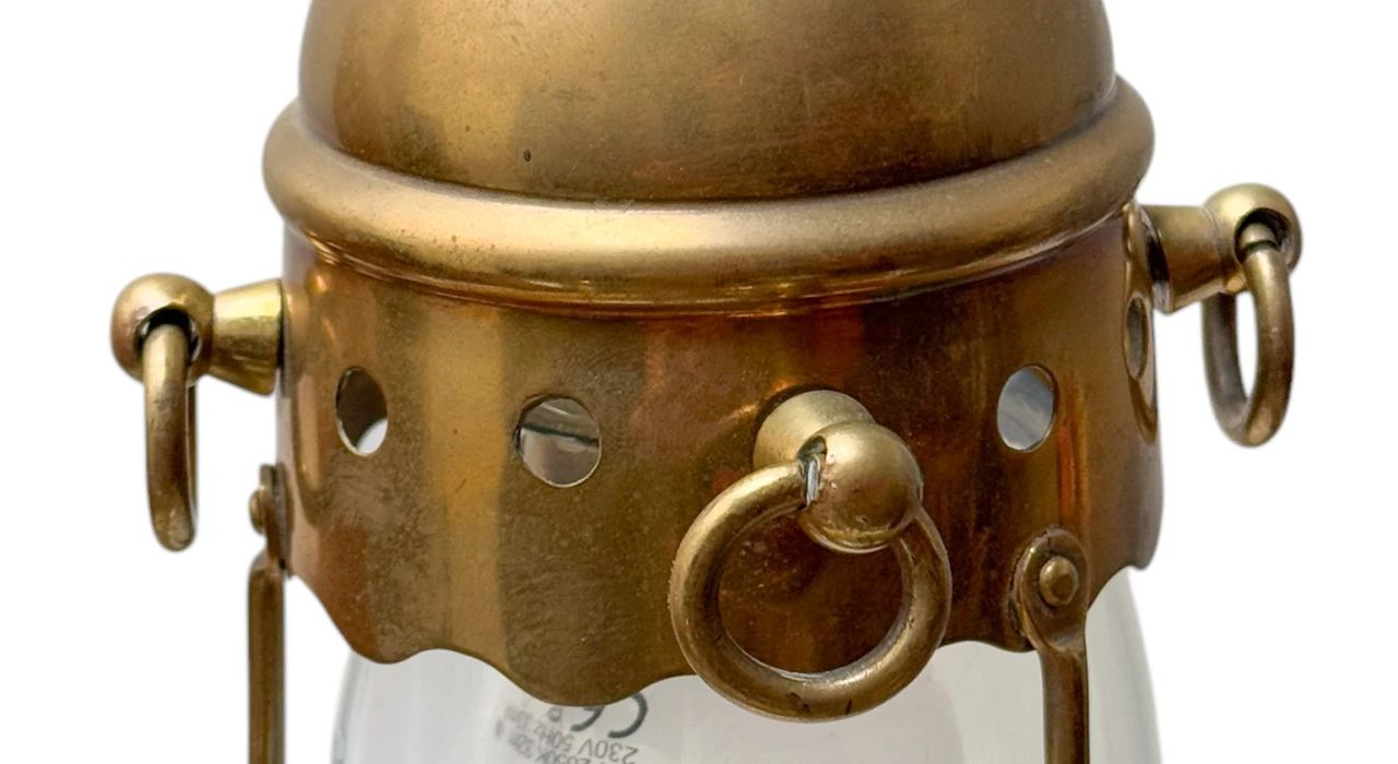 Arts & Crafts Brass Pendant with Glass Shade, 1900s